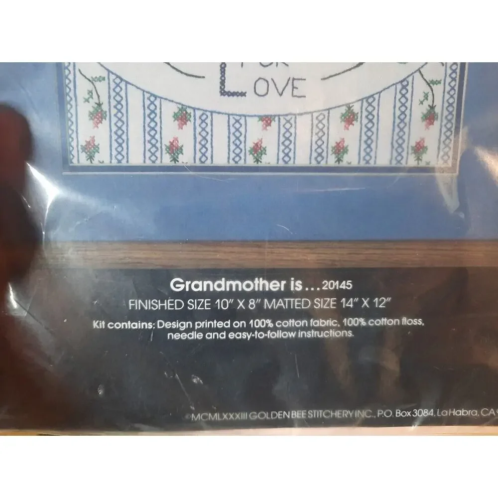 Vintage Golden Bee Stamped Cross Stitch Kit Grandmother Is Another Name For Love